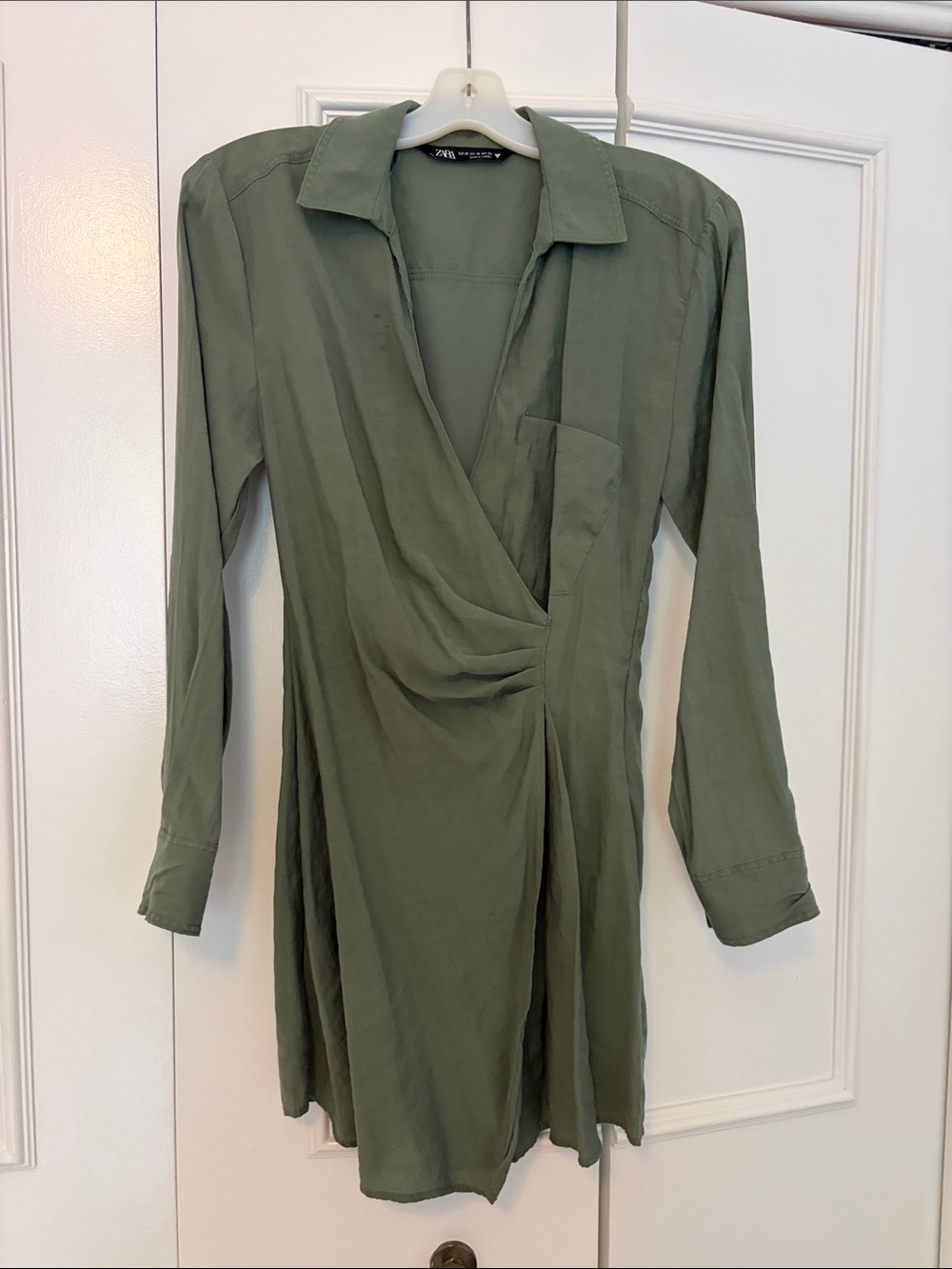 Zara Olive Green Long-Sleeve Wrap Dress
